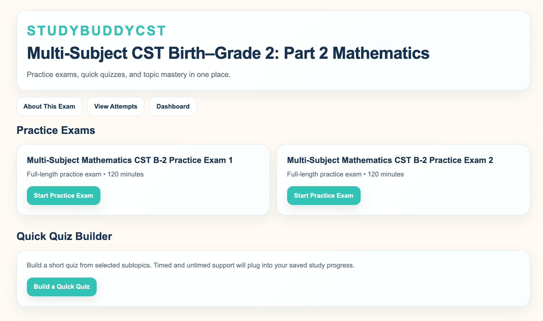 Example of a StudyBuddyCST exam study page